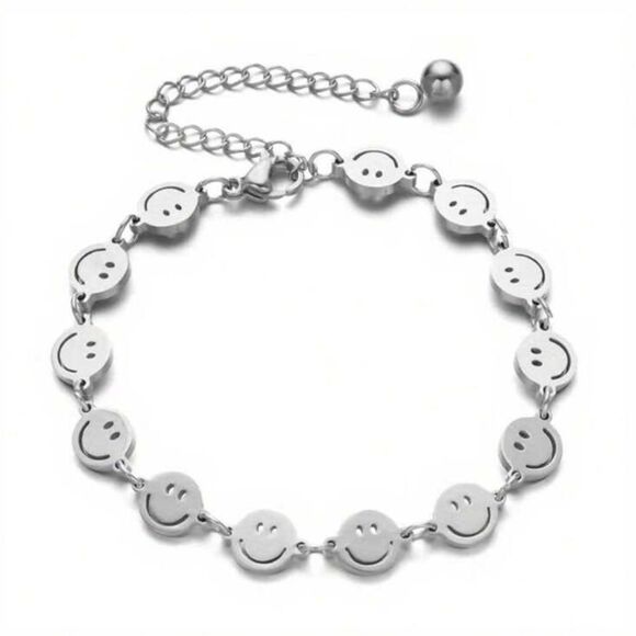 Silver Smiley Face Bracelet N1343 - Picture 1 of 5